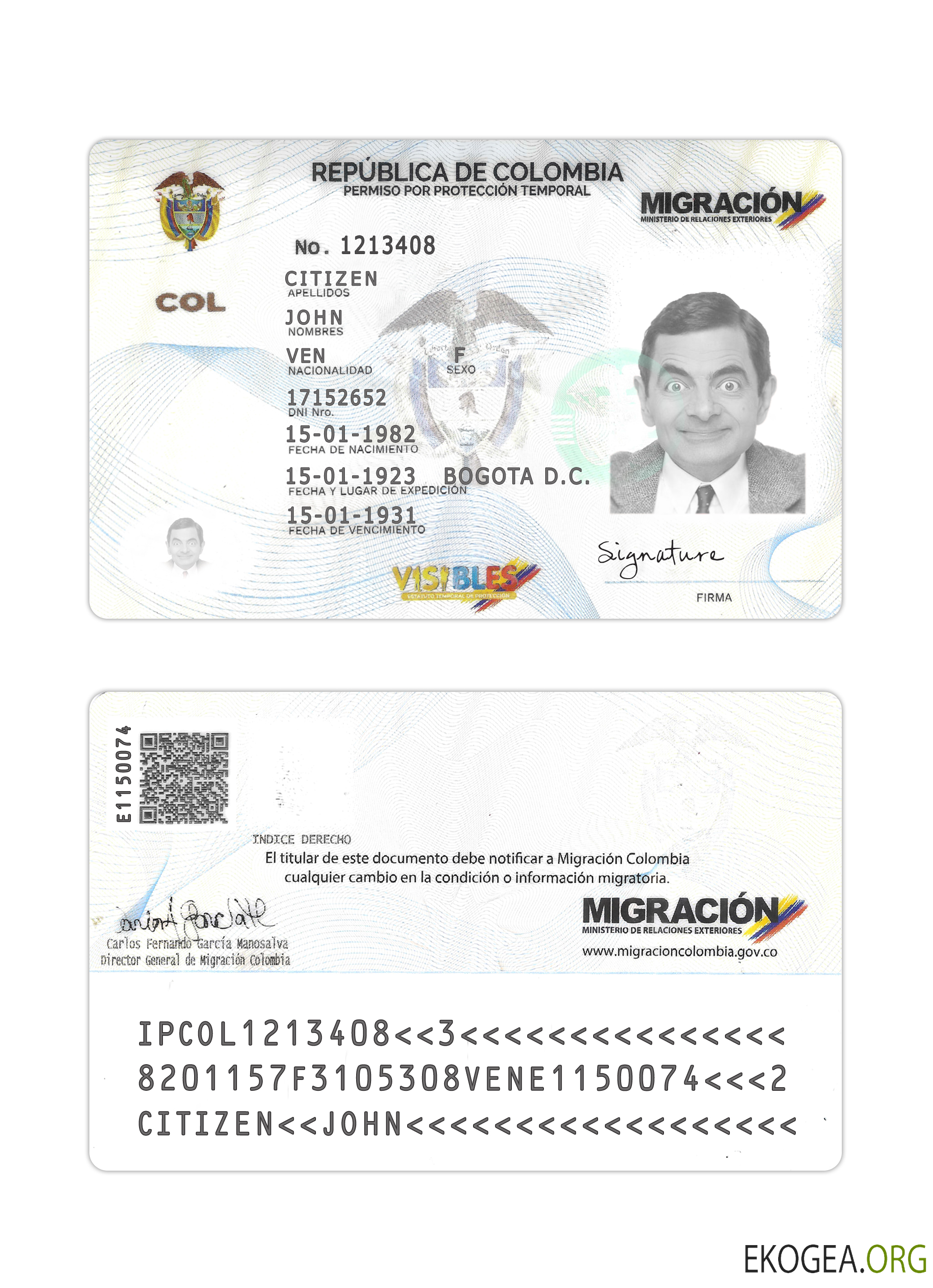 Carte de congé de protection temporaire en Colombie